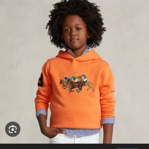 Polo by Ralph Lauren  Orange Fleece Hoodie Triple Pony Embroidery M 10-12